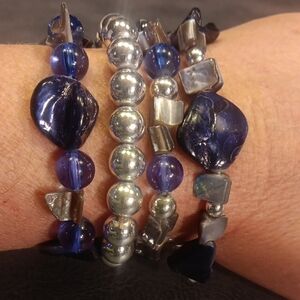 Gorgeous Stackable Silver and Blue Multi Shapes And Shades Gemstone Bracelet Set